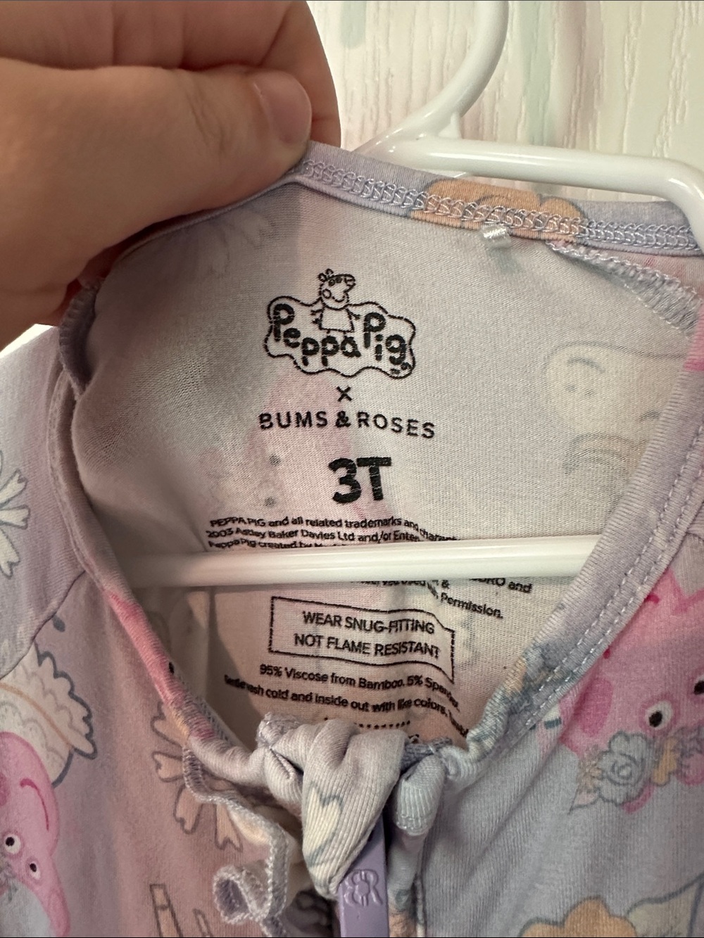 Bums and Roses Peppa Pig 3T Bamboo Zippy Pajamas - Picture 3 of 4